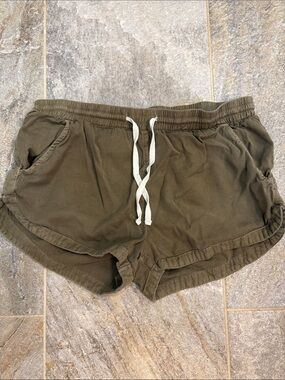 Billabong Olive Green Elastic Waist Athletic Shorts with White Drawstring